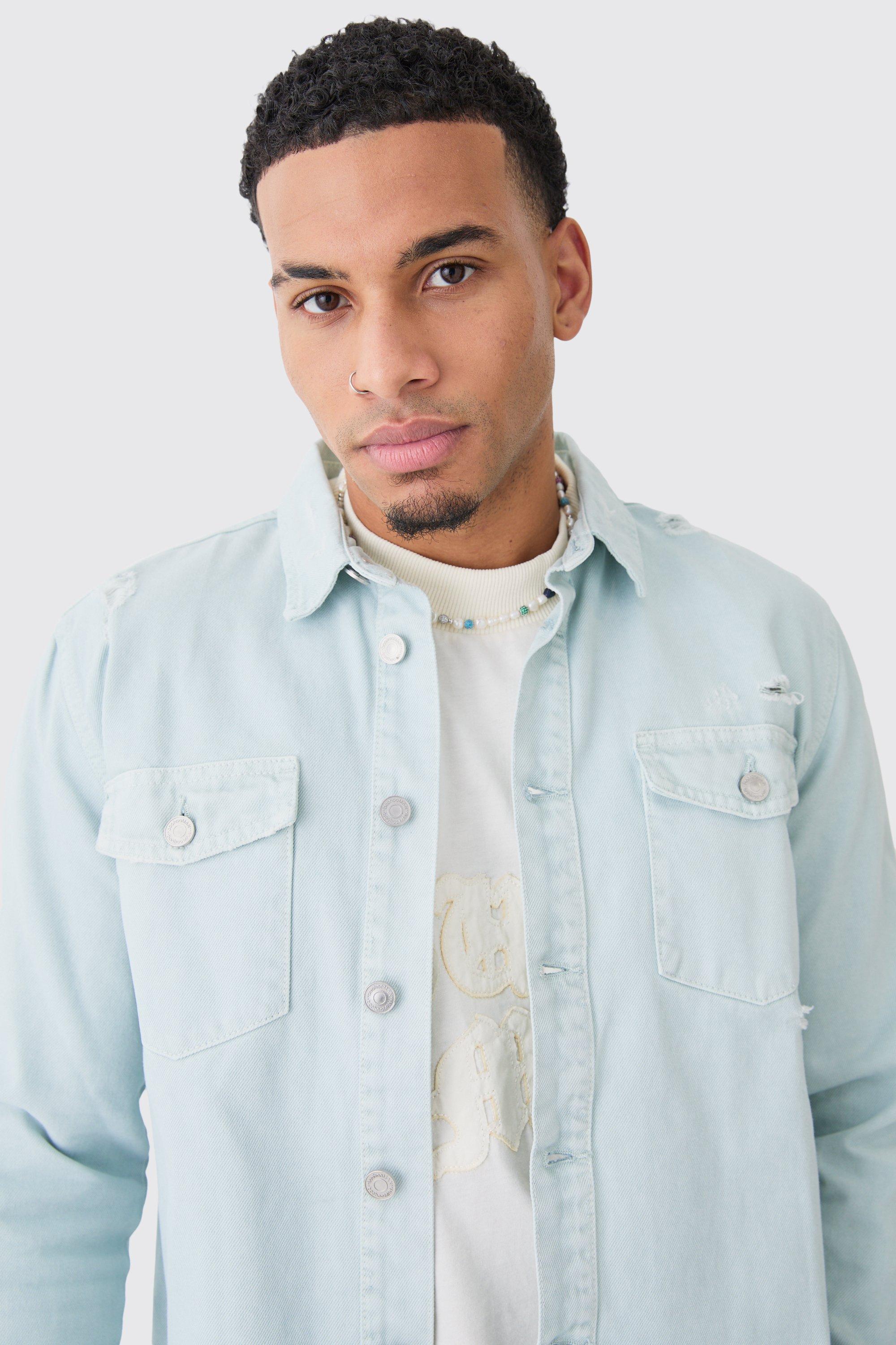 Ripped sales denim overshirt